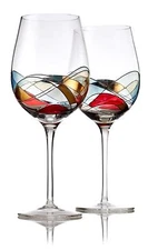 Red Wine Glasses Set of 2 - Unique Hand Painted Wine Glasses - 28oz Large Size