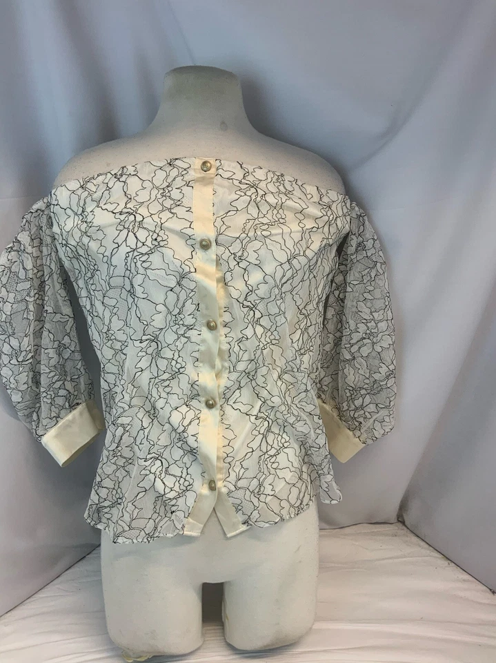 Blusa J. Dosi Top Hombro Descubierto S Mujer Blanco Negro Diseño Como Nueva YGI B1-433 Foto 2 de 4