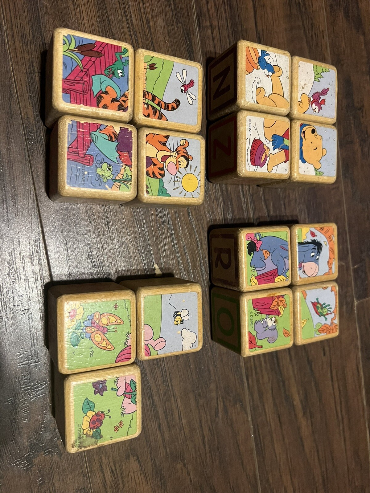 Vintage Disney Winnie the Pooh Wooden Blocks - Lot of 15 Blocks - Toys