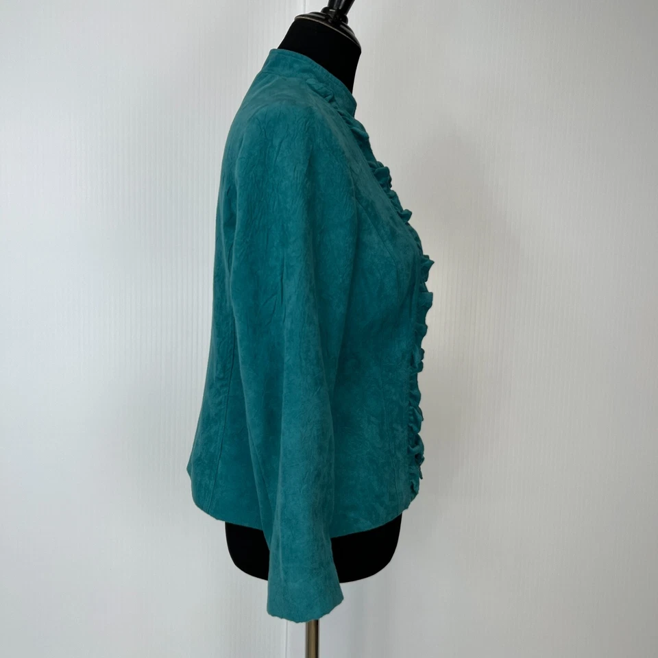 Chaqueta RQT Mujer Mediana Pequeña Boho Volantes Flecos Cremallera Abrigo Trabajo Fiesta Core Ex Foto 4 de 4