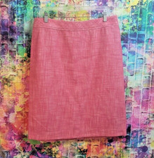SJ Talbots Linen Tweed Knee Length Straight Pencil Skirt Pink Sz 12