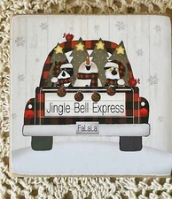 Jingle Bell Express Christmas Tier Tray Decor Square Wood Block Sign NEW