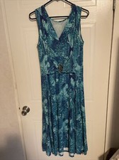Womens Dress Size M Sleeveless Maxi Long Green Blue Paisley Drop Waist Summer