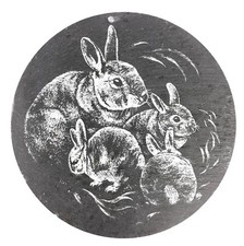 Round Black Slate Wall Hanging Painted with 4 Extremely Cute Bunnies Rabbits