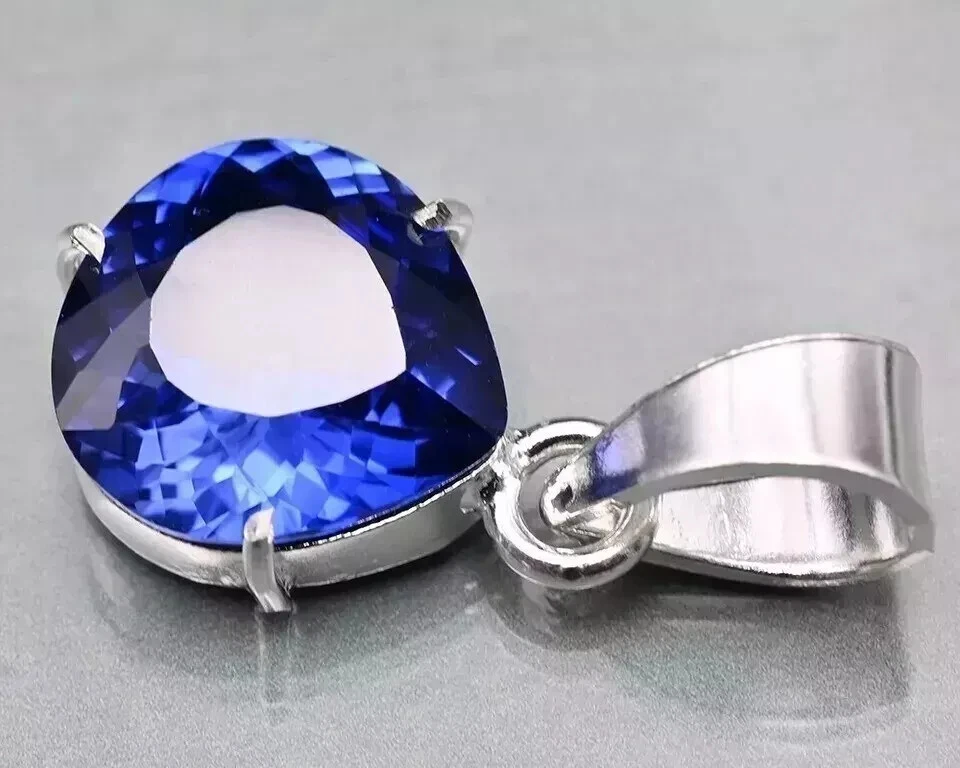 Natural Zafiro Azul 20.08 CT 925 Plata Maciza Colgante Certificado Piedra - Imagen 2 de 4