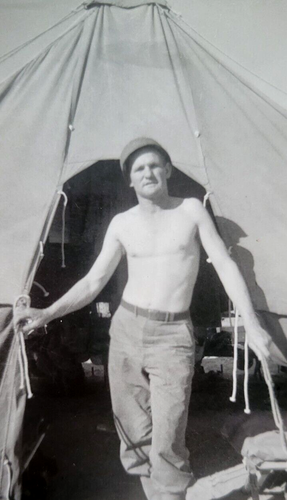 US Soldier in Uniform WWII Era Shirtless in Front of My Tent Original Photo - Picture 3 of 5