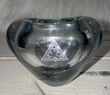 HOLMEGAARD ART GLASS Light Blue Heart Shaped 2 1/2" Mini Vase Signed 19R61