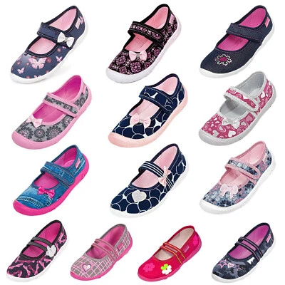 Viggami Mädchen Kinder Hausschuhe Klett Textilschuhe Lederinnensohle Ballerinas