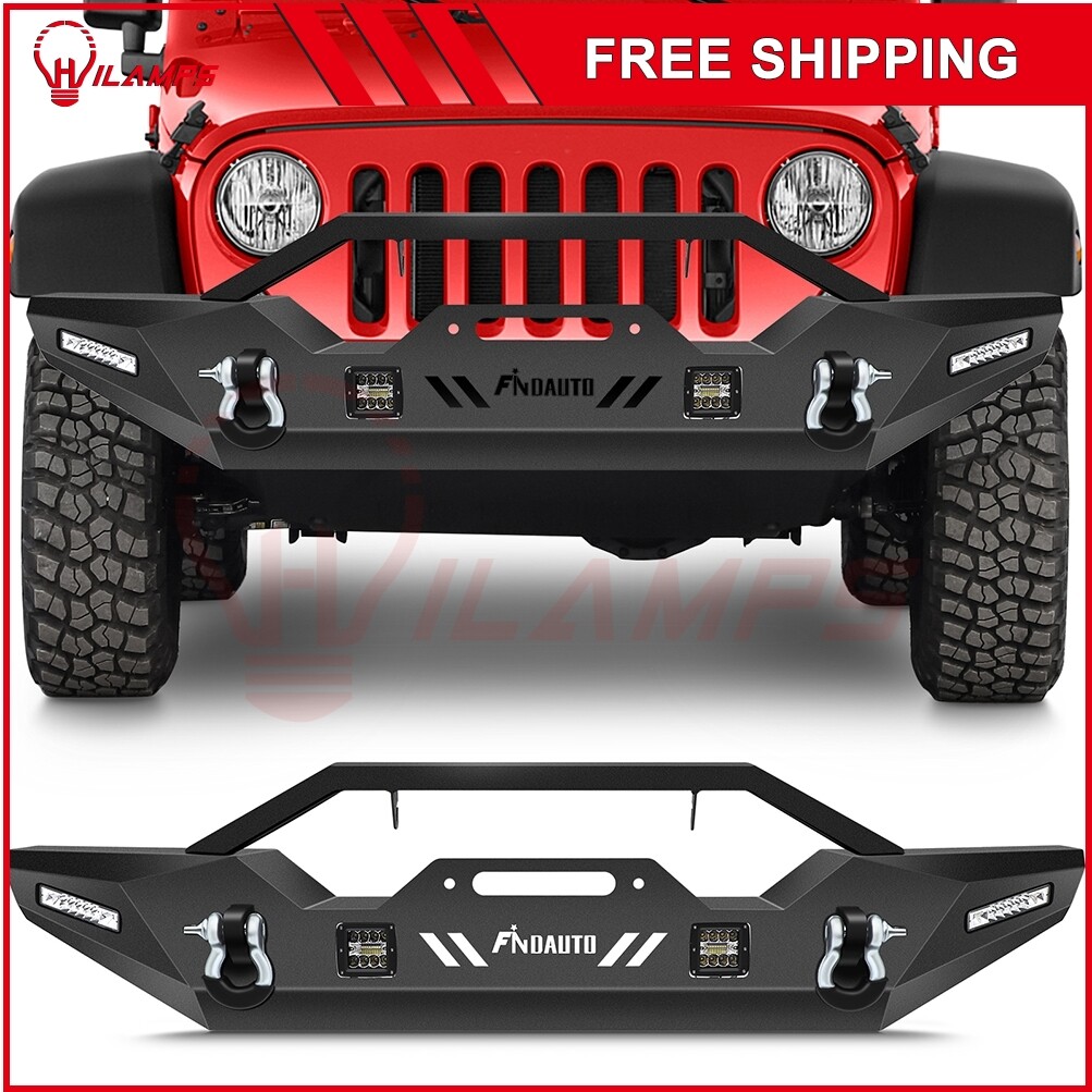 Jeep Wrangler JK 2007-2018 Heavy Duty Steel Front Bumper with 4 Ultra-Bright LED Lights