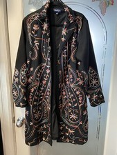 Chadwick Of Boston Black Sequence Embroidered Button Up Trenchcoat Size 16