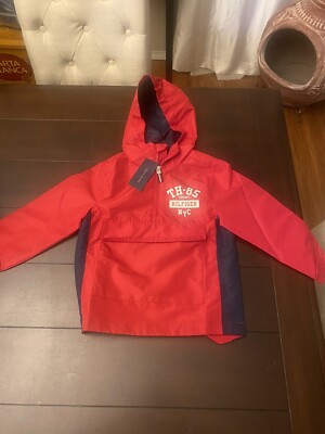$69.50 Tommy Hilfiger, Boys' Quarter-Zip Pullover Raincoat, Red, 4