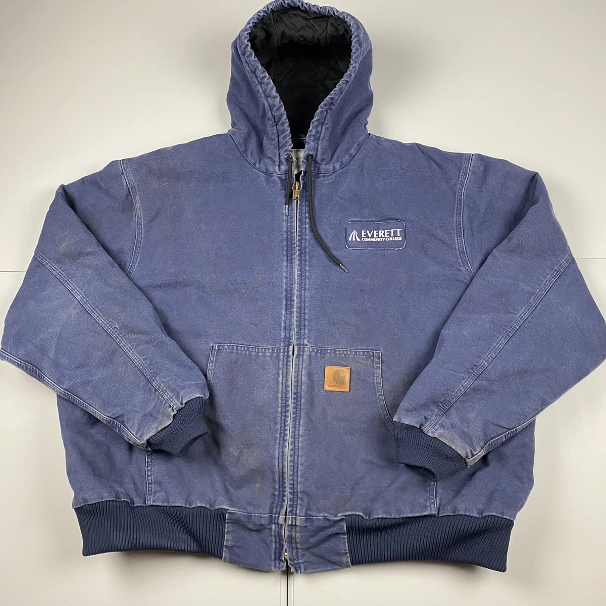 Carhartt faded full zip hooded jacket navy XXL distressed Detroit workwear