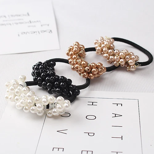 Pearls Beaded Ponytail Holder Girls Scrunchies Elastic Hair Bands Rubber Rope US - Picture 13 of 27