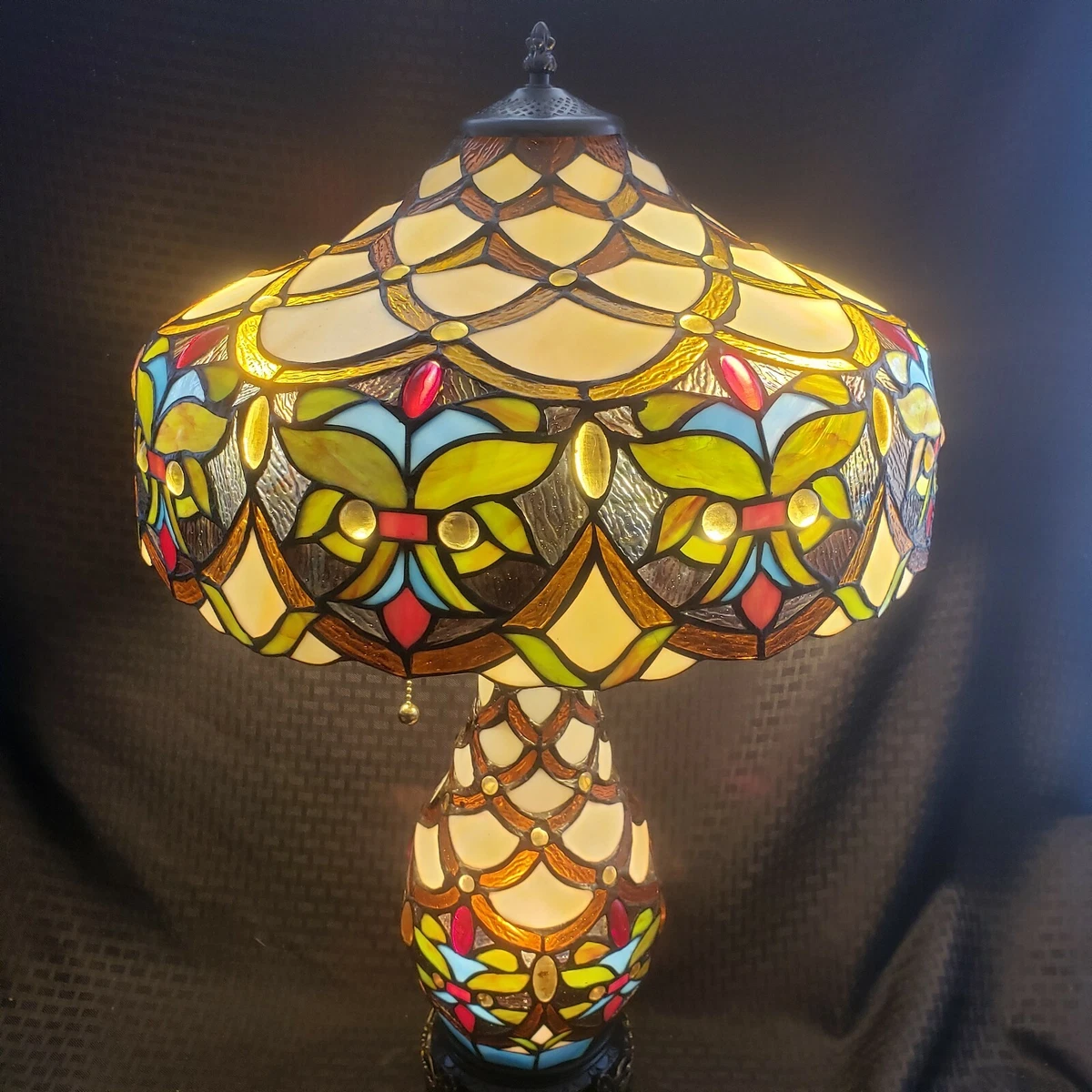 Vintage Large Stained Glass Lamp Double Bulb Stunning Estate Find