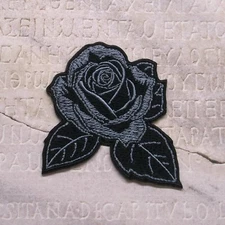 Black Rose Iron-On/Sew-On Embroidered Patch, Applique Motif - Goth Punk Alt Emo