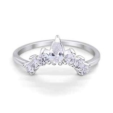 Curved Band Thumb Ring Pear Cut Round Ring CZ 925 Sterling Silver 10mm