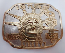 Belt Buckle 100 Years Of Liberty Lady Liberty 1886-1986 Torch Crystal Two-Toned