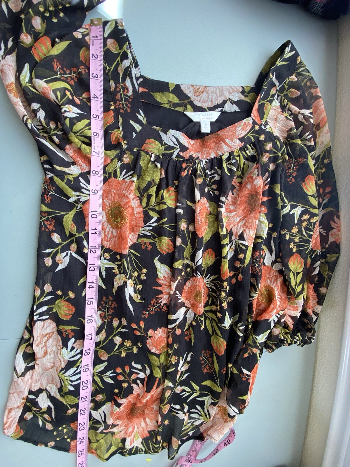 LC Lauren Conrad  Top Size S Blouse Sheer Black Floral Peasant with Camisole