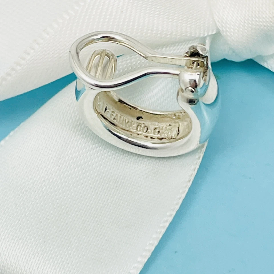 Tiffany & Co Vintage Hoop Huggie Clip on Earrings in Sterling Silver FREE Ship - Image 4 of 4