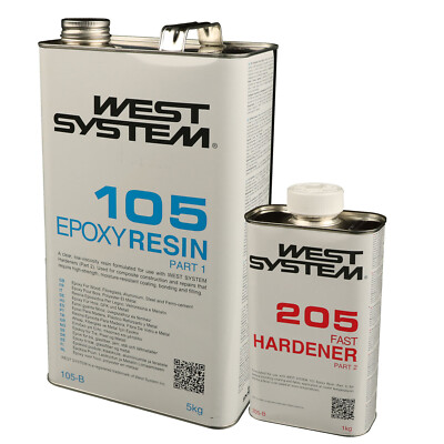 WEST SYSTEM Epoxidharz B-Pack Pack 105-205, schneller Härter Harz Bootsharz 6 KG