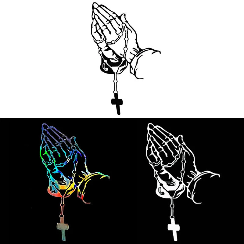 Rosario Manos Rezando Dios Bendiga Troquelado Auto Calcomanía Coche Camión Ventana Vinilo Adhesivo Foto 3 de 4