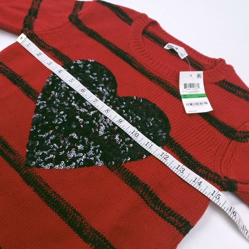 Epic Threads Kids Girls Large Red Black Stripe Pullover Sweater Sequin Heart - Picture 4 of 8
