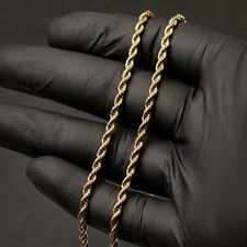 Solid Yellow Gold Plated Heavy 316 Stainless Steel 3MM Twist Rope Chain Necklace
