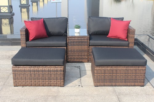 Updated 5 Pieces Outdoor Patio Garden Brown Wicker Sectional Conversation Sofa S - Picture 2 of 12