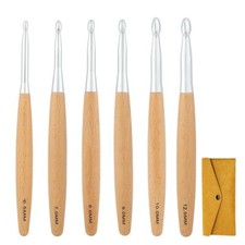 Large Crochet Hook Set 6PCS Sizes 6.5mm to 12mm Beech Wood Handle Hooks