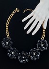 Designer ILY Signed Couture Black Rhinestone Flower Cluster Statement Necklace  — photo 3