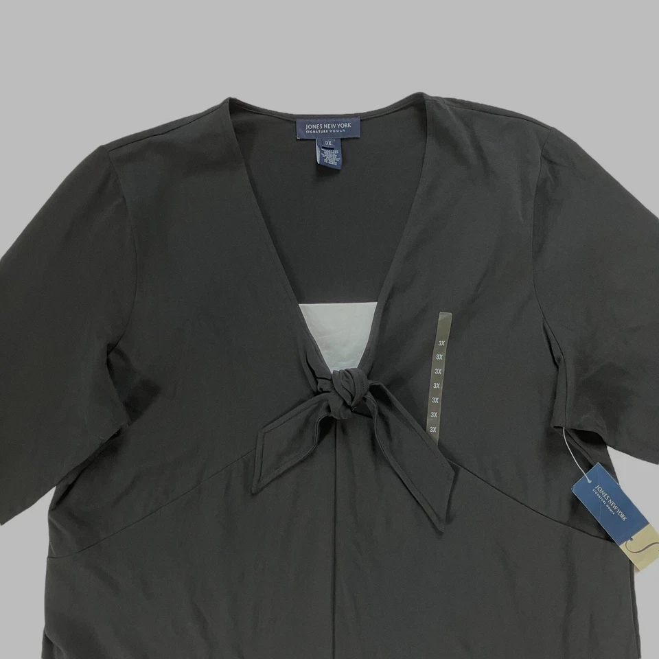 NWT Jones New York Top Womens 3X Black Knit 3/4 Sleeves Tie Detail Basic Layer - Image 2 of 4