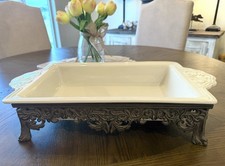 RARE! Chris Madden Corvella Ivory Casserole And Stand