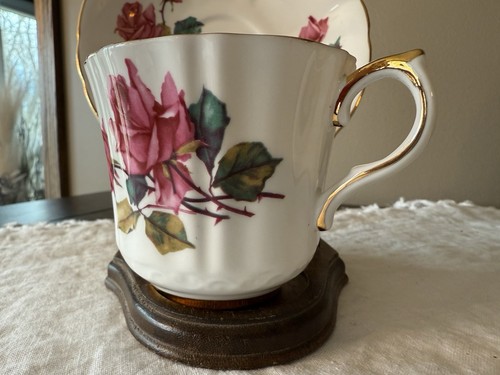 Set tazze e piattini vintage Royal Eton Staffordshire X2233/3 rose rosa osso Cina - Foto 4 di 18