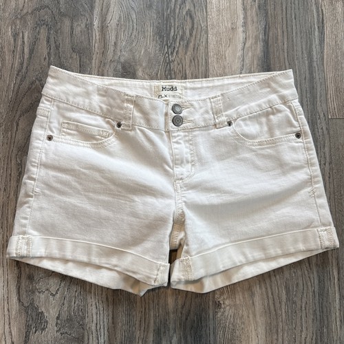 y2k pantaloncino denim bianco fango vintage anni 90 con polsini taglia 11 elasticizzato flessibile - Foto 2 di 8