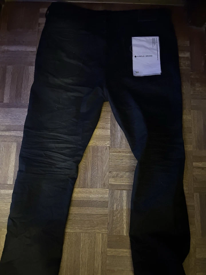 Pantalones de mezclilla marca púrpura para hombre 36x32 negros P001 calce ajustado desgastados dobladillo crudo Foto 4 de 4