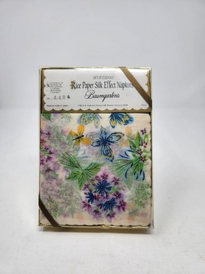 Vintage Baumgartens Rice Paper Silk Effect Napkins Set Floral Butterfly 4424