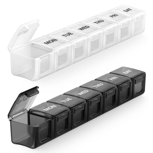 Extra Large Weekly Pill Organizer 2 Pcs, Daily Pill Box 7 Day Pill Cases for ...