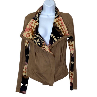 Show Me Your Mumu Jacket M Brown Suede McMahan Baja Aztec Open Front Cardigan