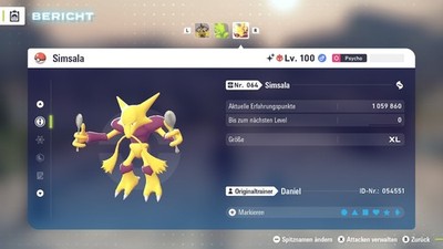 Shiny Elite Simsala  Level 100 6IV + Max EV / DV  Für Pokemon Legenden Z-A