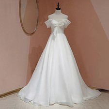 Luxury Satin Off Shoulder Wedding Dresses Elegant Vintage Bow Long Bride Gowns