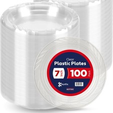 Munfix 100 Pack Clear Plastic Plates, 7 Inch Disposable Appetizer, Dessert Pl...
