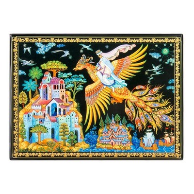 Russian Firebird Lacquer Trinket Box Keepsake Jewelry Box 5''x7''