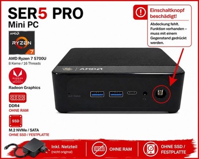 Mini PC SER5 Pro AMD Ryzen 7 5700U 8-Core HDMI DP USB-C WLAN OHNE RAM SSD#A36