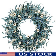 Blue White Daisy Wreath Rustic Summer Spring Front Door Decor Indoor Outdoor New