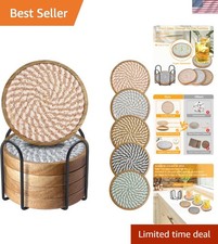 Handcrafted Wooden Coaster Set of 5 with Metal Holder - Elegant and Functional