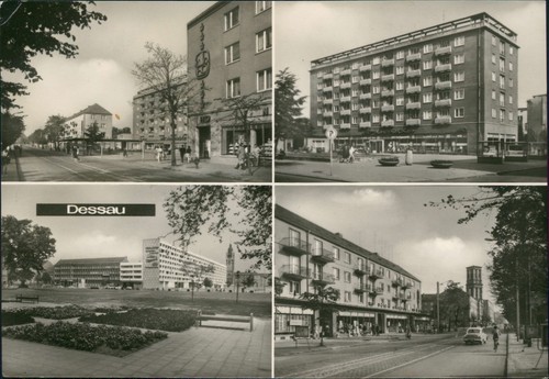 Dessau-Dessau-Roßlau Wilhelm-Pieck-Straße mit Geschäften und Hochhäusern 1963 - Bild 2 von 3