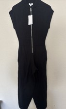 Reiss Nellie Cotton Knit Zip-Front Jumpsuit in Black