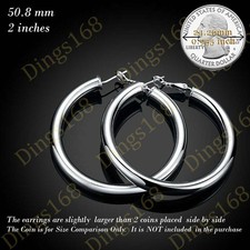 Classic Real 925 Sterling Silver 2" Large 4mm Thick Italian Tube Hoop Earrings