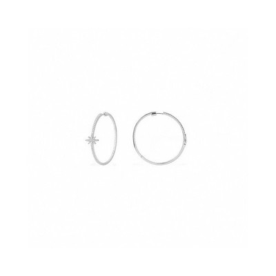 APM Monaco Six-pointed Star Large Hoop Earrings Silver Paved Zircon Circle Ear 
