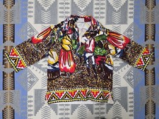 Vintage 70s La Cita Acapulco Mexico Market Scene Shirt Art Print Polyester Disco